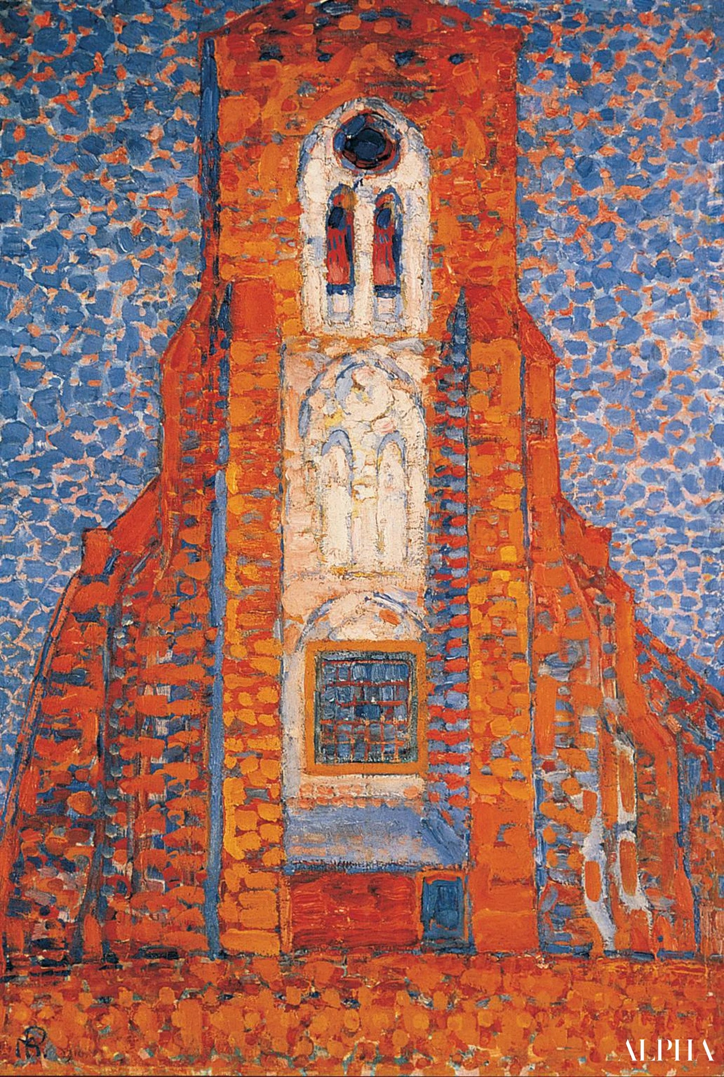 Zon, kerk in Zeeland gevel van de kerk Zoutelande - Mondrian - Reproducties van schilderijen en hoogwaardige schilderijen