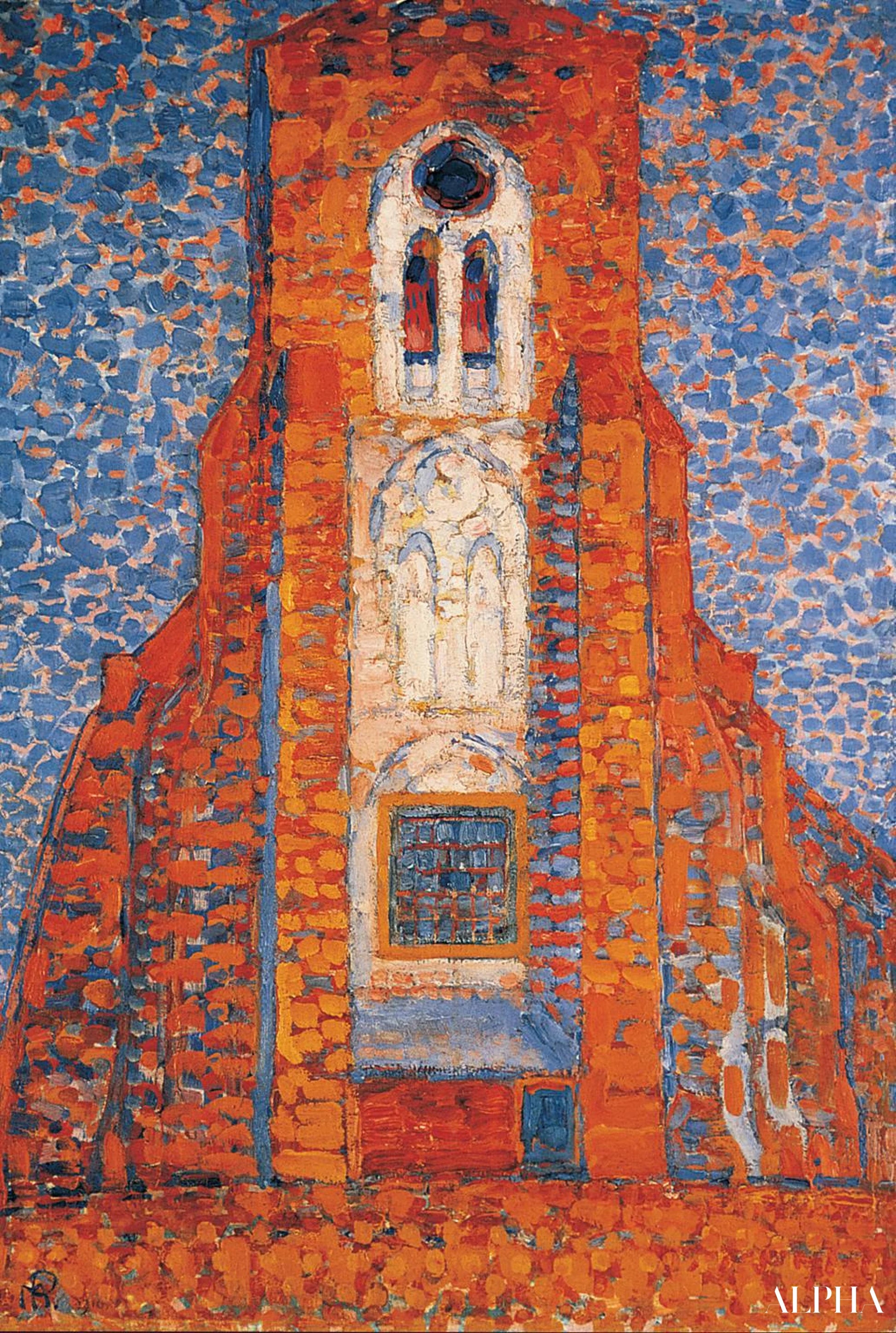 Zon, kerk in Zeeland gevel van de kerk Zoutelande - Mondrian - Reproducties van schilderijen en hoogwaardige schilderijen