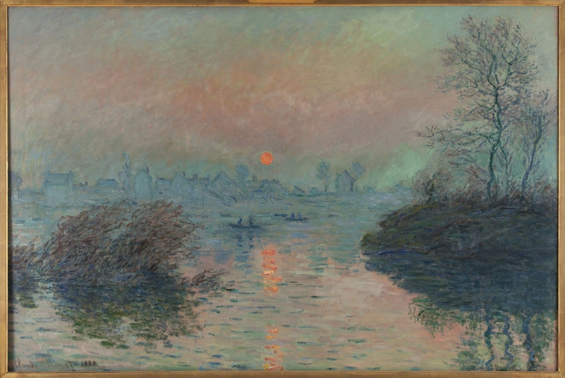 Ondergaande zon op de Seine bij Lavacourt W576 - Claude Monet