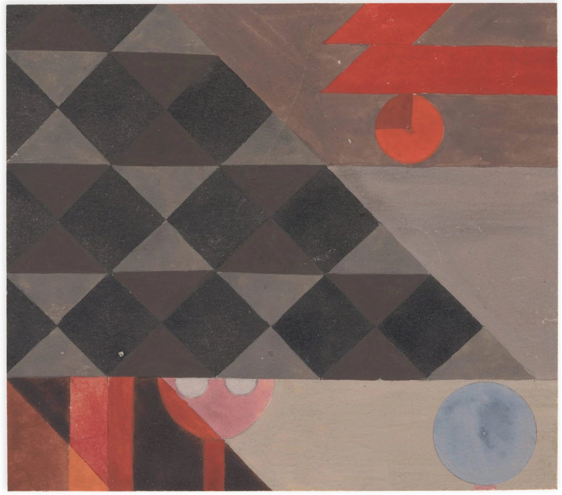 [Composition with geometric forms and light blue circle (Fragment, used for a tapestry)], peinture de Sophie Taeuber-Arp
