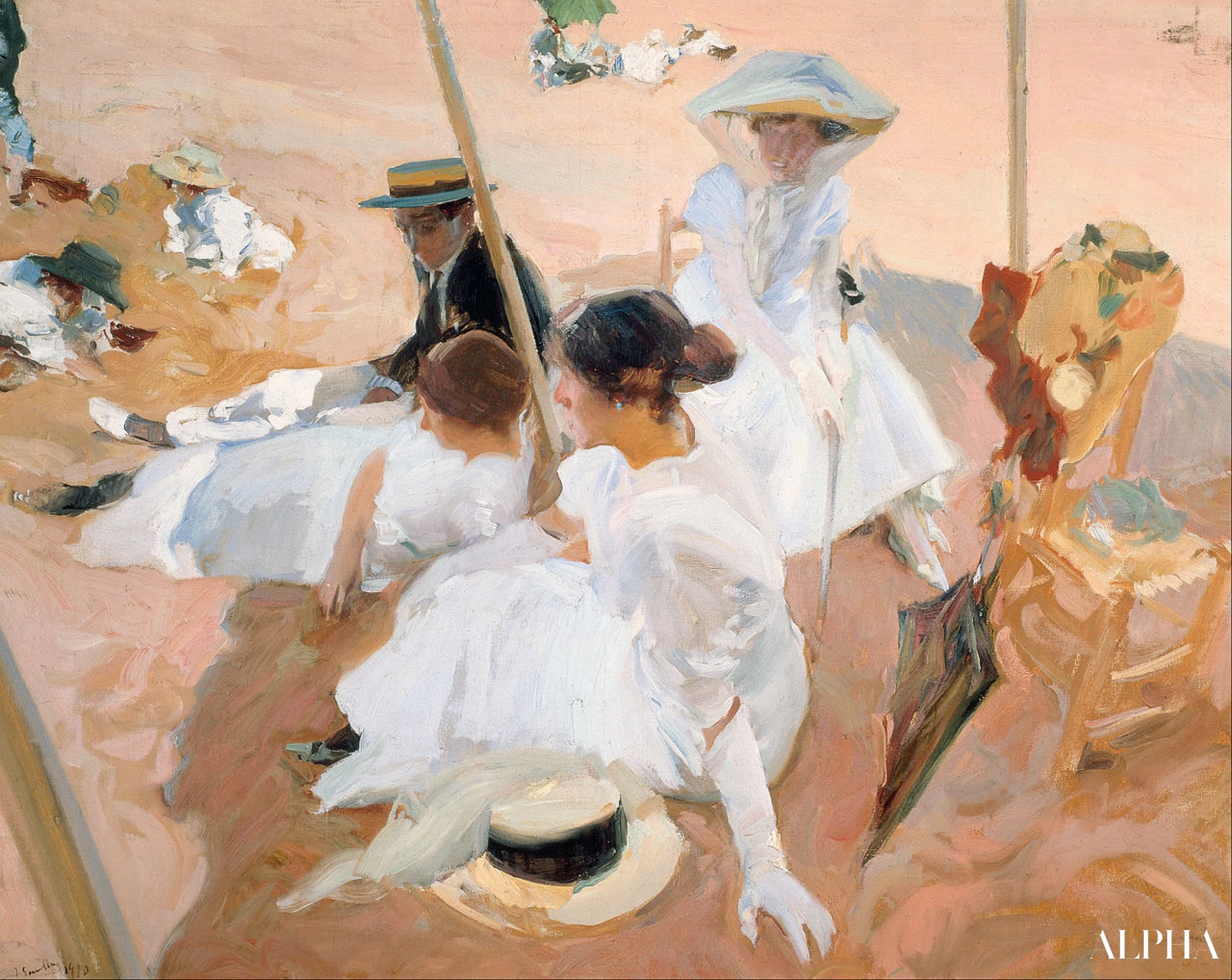 Onder de luifel, op het strand van Zarauz - Sorolla - Reproducties van schilderijen en hoogwaardige schilderkunst