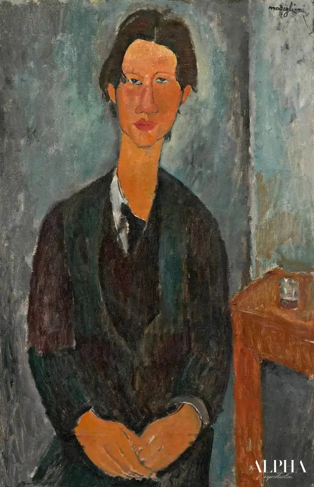 Soutine assis à une table - Amedeo Modigliani - Reproductions de tableaux et peintures haut de gamme