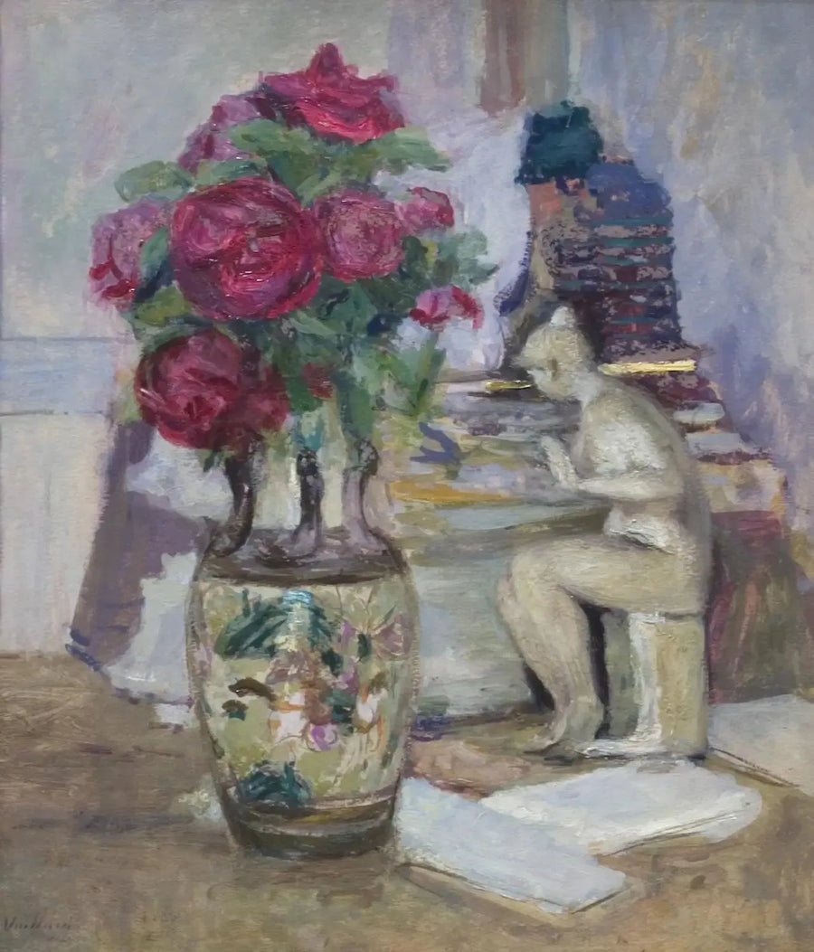 Beeldje van Maillol en rode rozen - Édouard Vuillard