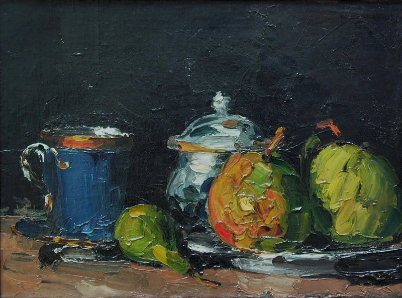 Suikerpot, peren en blauwe kop - Paul Cézanne