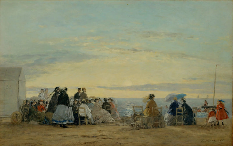 Op het strand, zonsondergang - Eugène Boudin