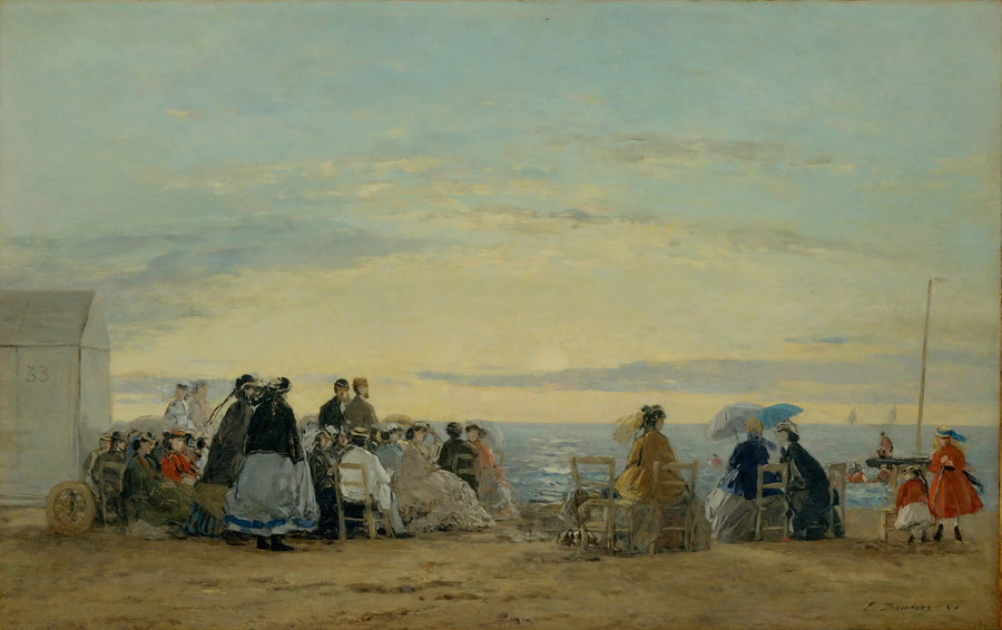 Op het strand, zonsondergang - Eugène Boudin