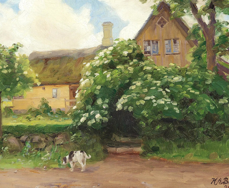 Sureaux en bloemen en hond bij de ingang van een boerderij met rieten dak. - H. A. Brendekilde

Source:
Sureaux en fleurs et chien à l'entrée d'une ferme au toit de chaume. - H. A. Brendekilde