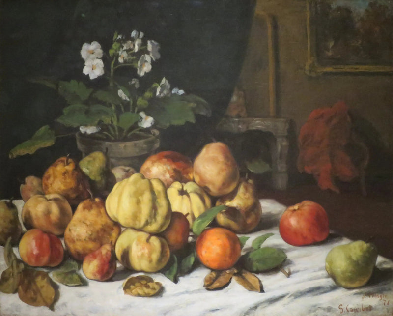 Salontafel bedekt met fruit - Gustave Courbet