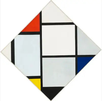 Schilderij nr. IV; Ruitvormige compositie met rood, grijs, blauw, geel en zwart - Piet Mondrian