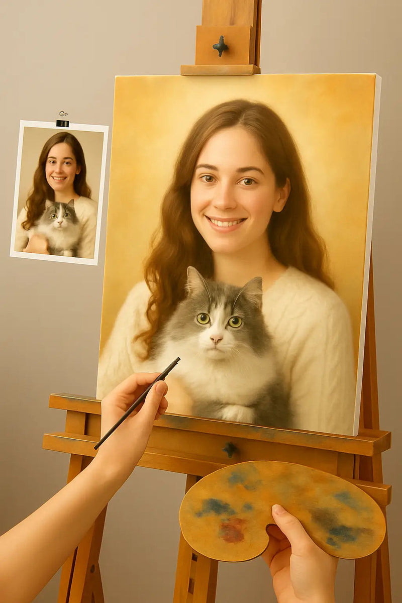 🎨 Gepersonaliseerd schilderij - Dier en Persoon – Unieke olieverfschilderij