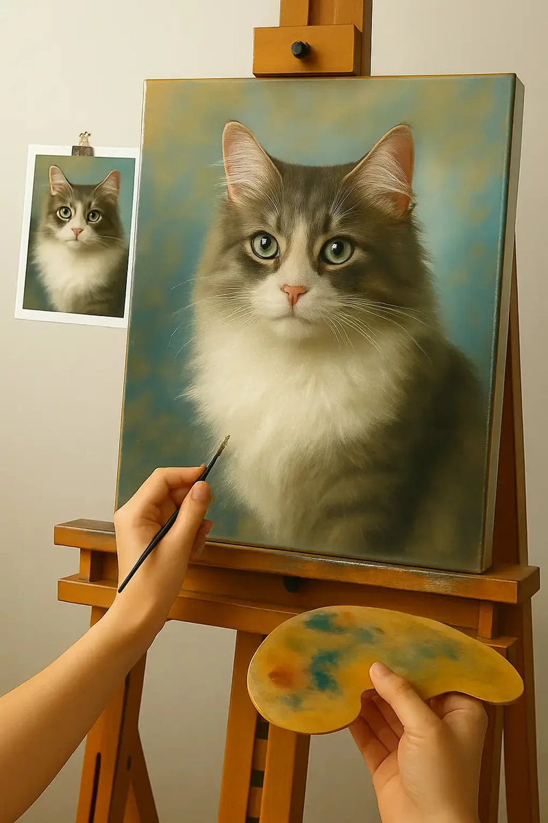 🎨 Gepersonaliseerd katten schilderij – Unieke olieverfschilderij