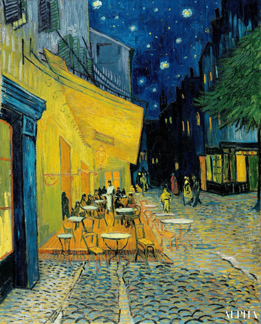 Terras van het café 's avonds
