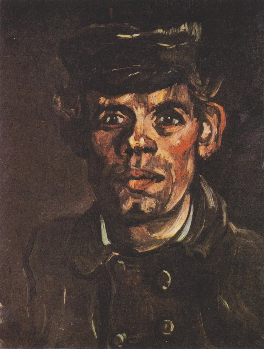 Kop van een jonge boer met een pet met klep - Vincent van Gogh