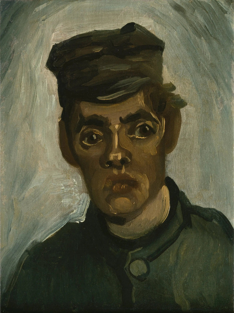 Kop van een jonge boer met een pet - Vincent van Gogh