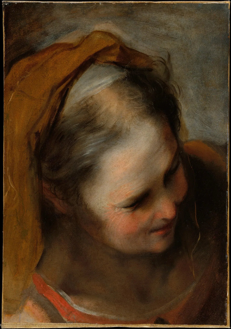 Hoofd van een oude vrouw die naar beneden rechts kijkt (Sint Elisabeth) - Federico Barroci