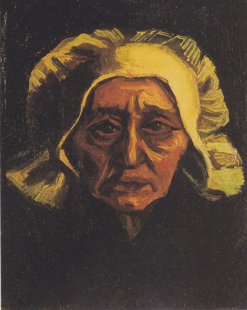 Kop van een oude boerin met een witte muts - Vincent van Gogh