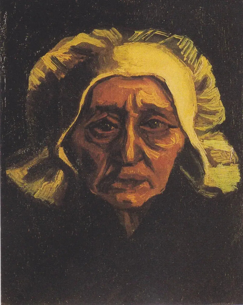 Kop van een oude boerin met een witte muts - Vincent van Gogh