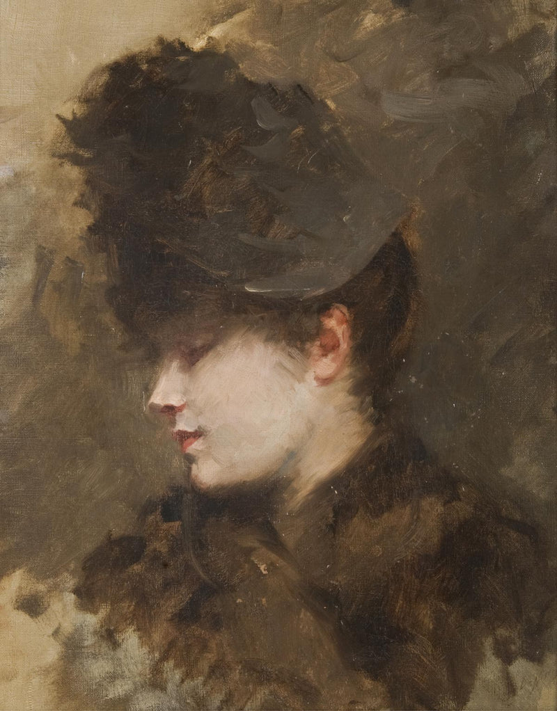 Hoofd van een vrouw met hoed, in profiel - Giuseppe De Nittis