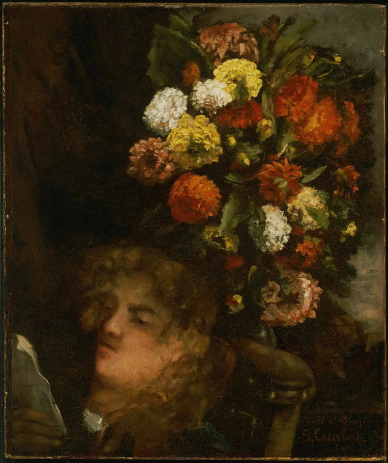 Vrouwengezicht en bloemen - Gustave Courbet