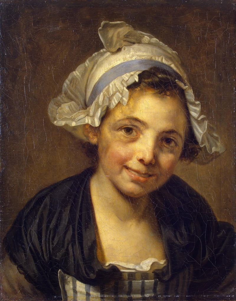Hoofd van een jong meisje met een hoed - Jean-Baptiste Greuze