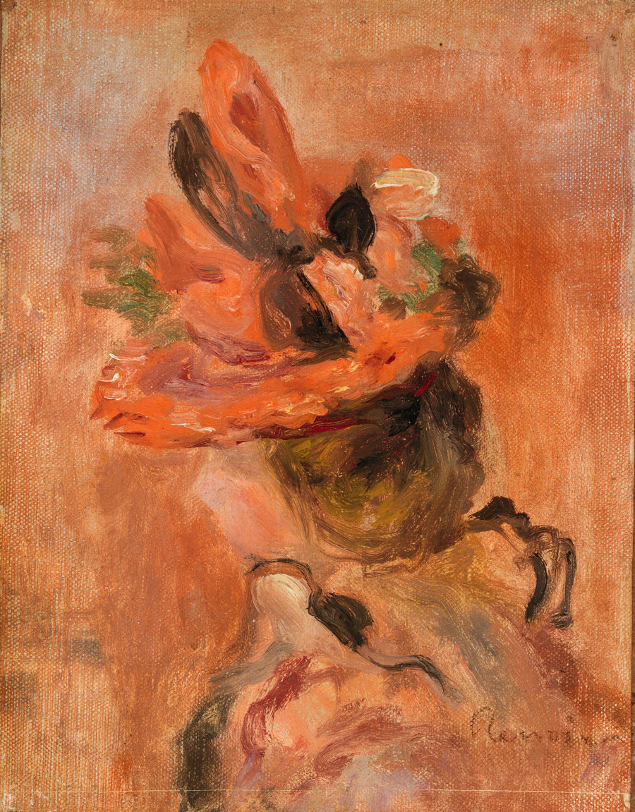 Hoofd van een vrouw met een rode hoed - Pierre-Auguste Renoir