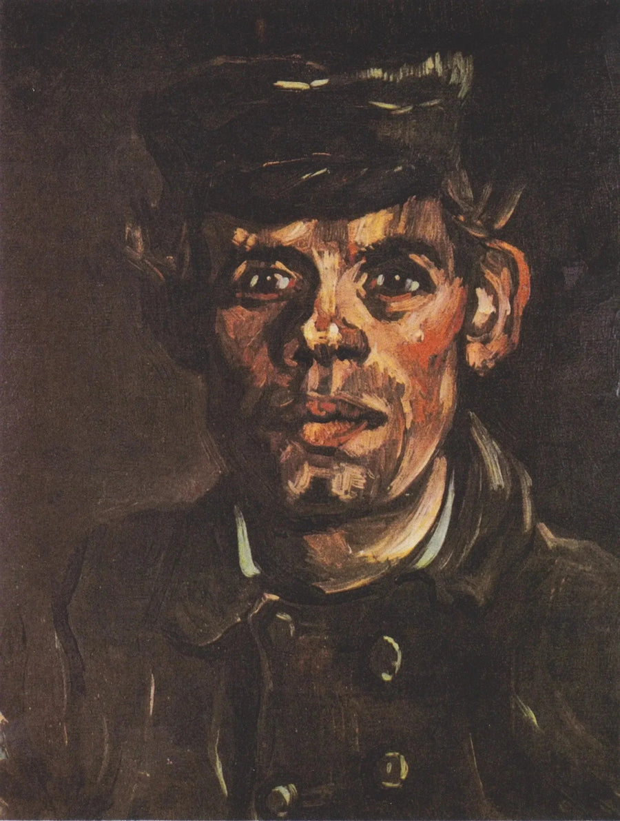 Kop van een jonge boer met een pet met klep - Vincent van Gogh