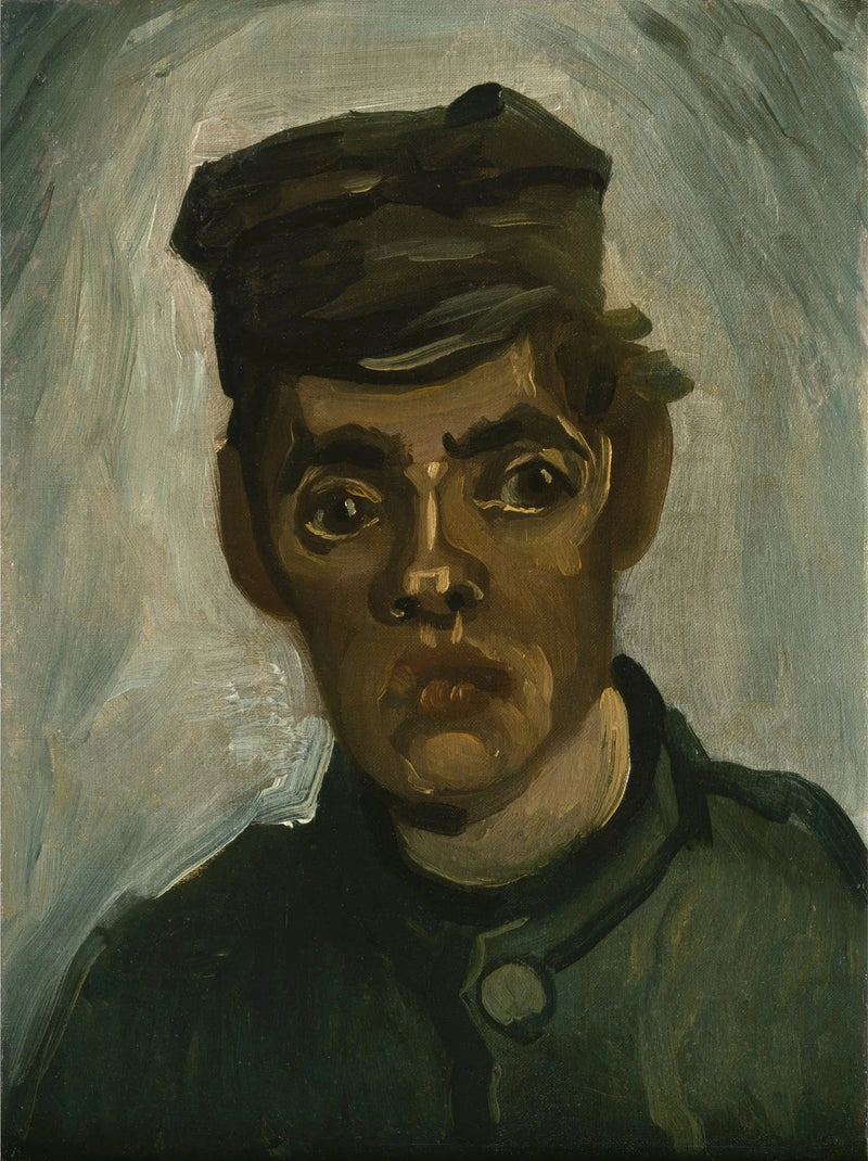 Kop van een jonge boer met een pet - Vincent van Gogh