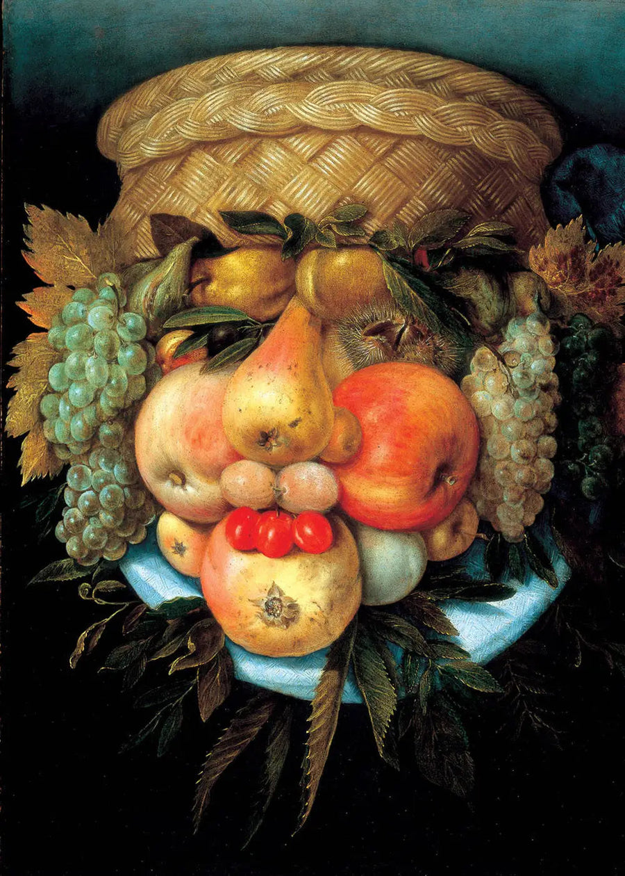 Omkeerbaar hoofd met fruitschaal - Giuseppe Arcimboldo