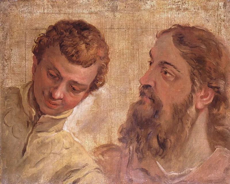 Hoofden van een jongen en een bebaarde man (een apostel) - Sebastiano Ricci