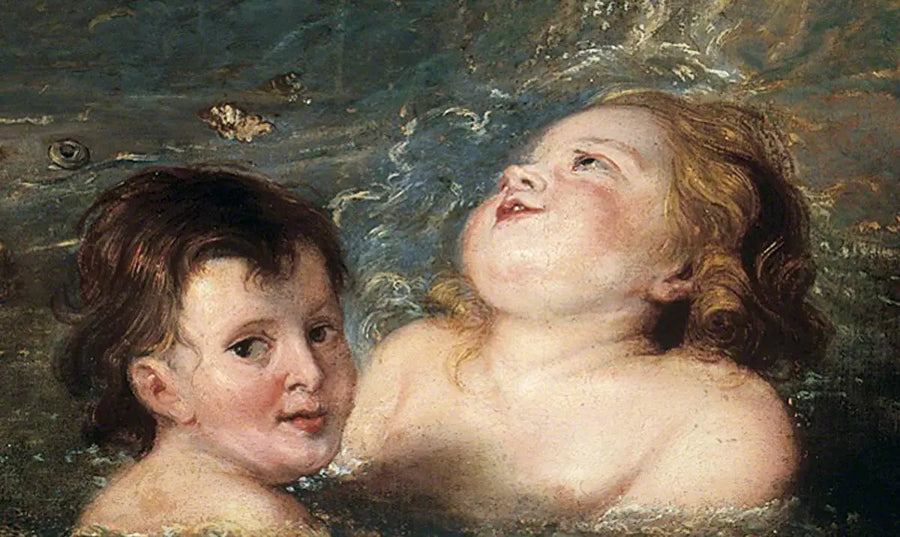 Hoofden van twee kinderen die in de zee zwemmen - Peter Paul Rubens