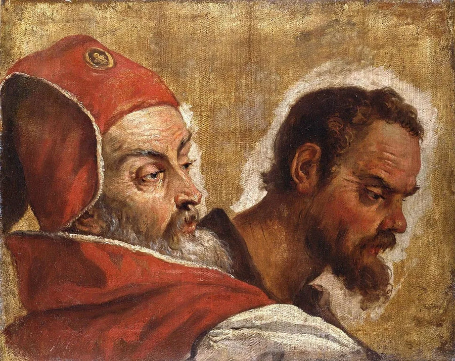 hoofden van twee mannen: een schriftgeleerde of een farizeeër en een apostel? - Sebastiano Ricci
