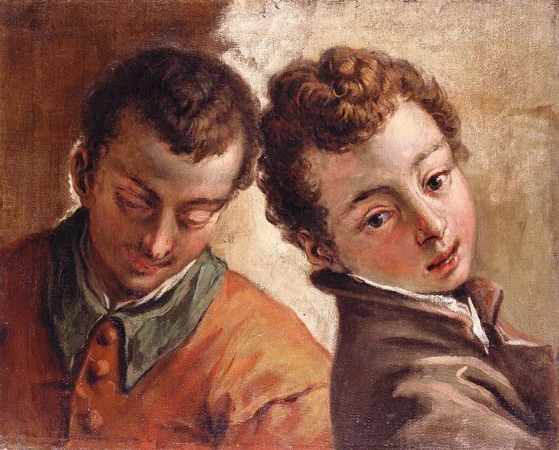 Aaneengesloten hoofden van een jonge man en een jongen - Sebastiano Ricci