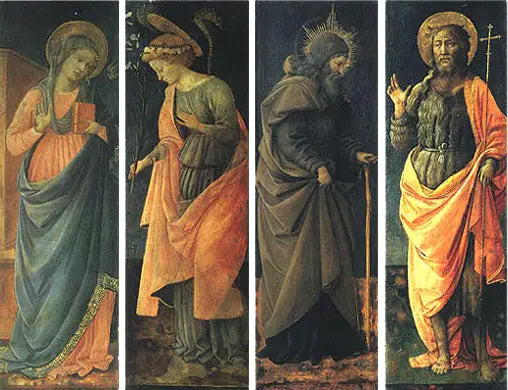 De Aankondiging, Heiligen Anthony Abate, Johannes de Doper - Fra Filippo Lippi