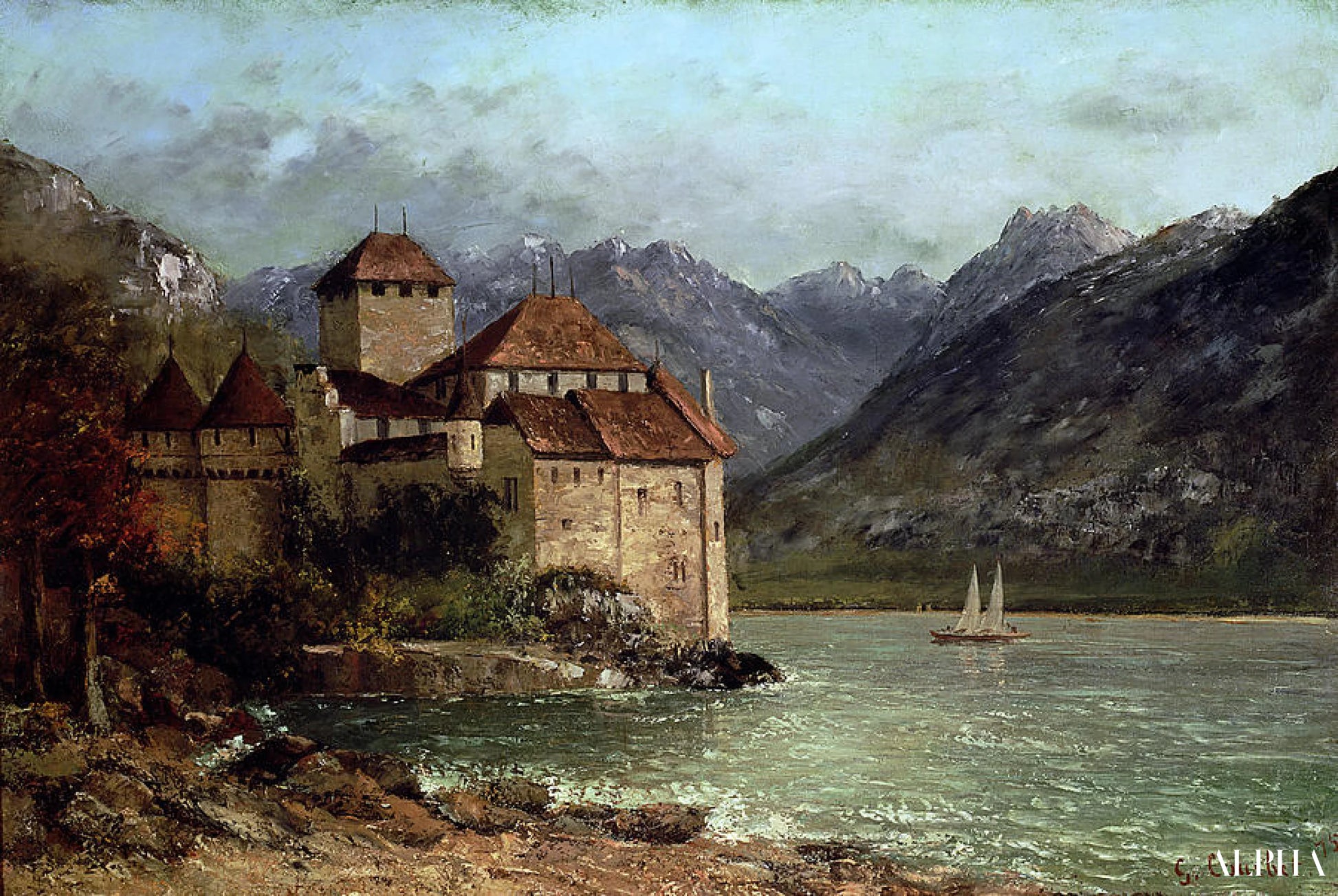 Het Kasteel van Chillon - Gustave Courbet - Reproducties van schilderijen en hoogwaardige schilderijen