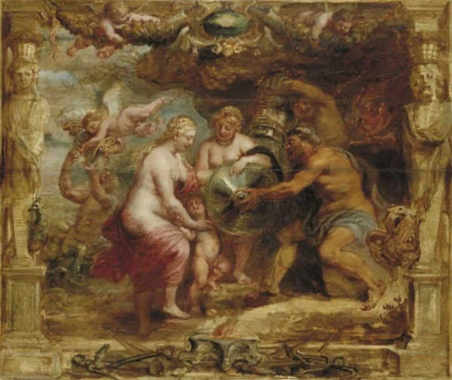 Thétis die de wapens van Achilles ontvangt van Vulcanus - Peter Paul Rubens