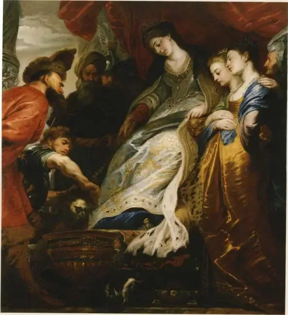 Thomyris, koningin van de Faux, doet de kop van Cyrus onderdompelen in een vaas gevuld met bloed - Peter Paul Rubens