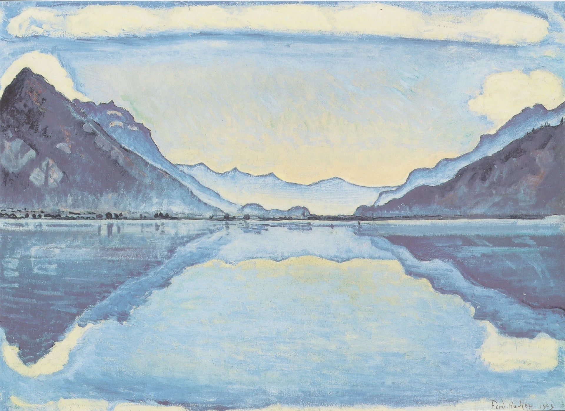Thunersee mit symmetrischer Spiegelung - Ferdinand Hodler image 1 copie peinte à la main à l’huile