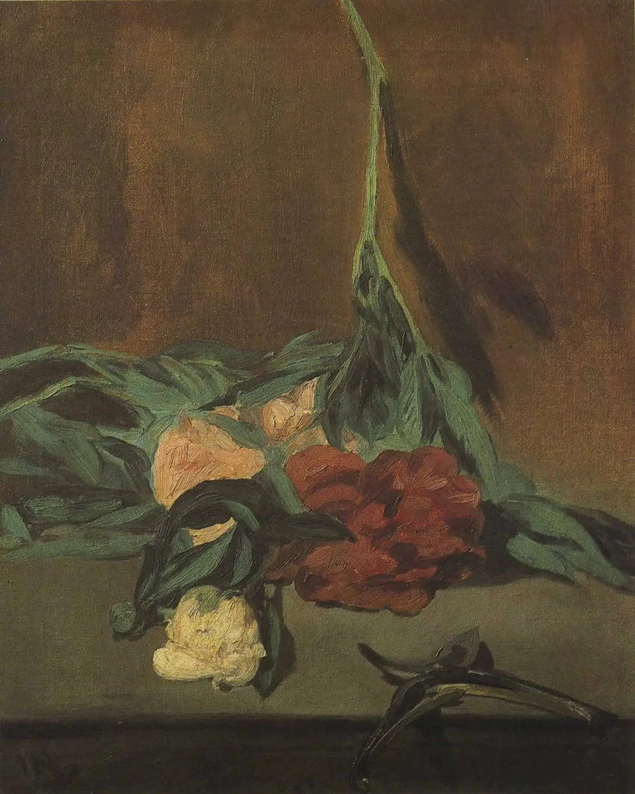 Pioenstelen en snoeischaar - Édouard Manet