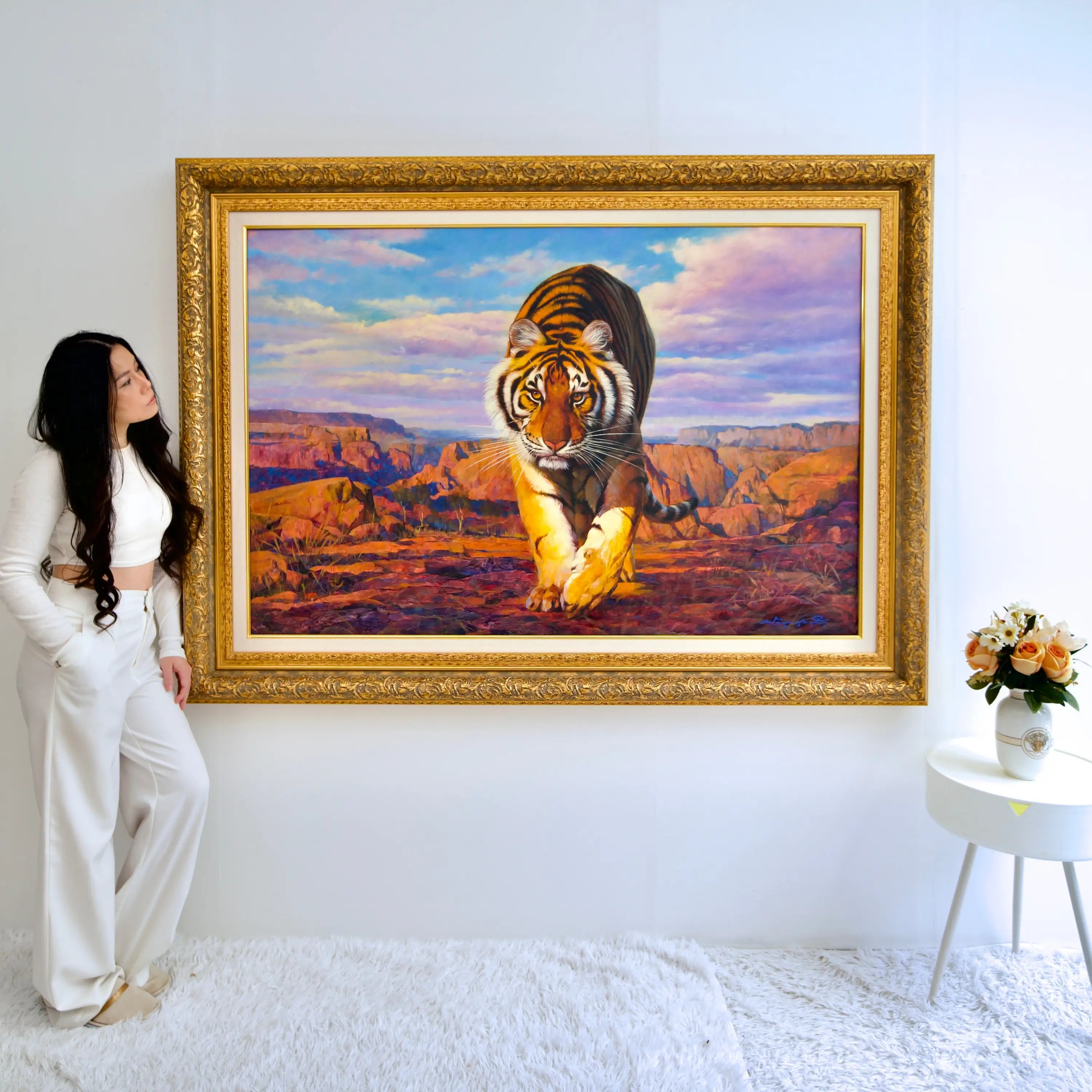 Tigre en chasse | 150 x 100 cm Reproductions de tableaux à la peinture à l’huile