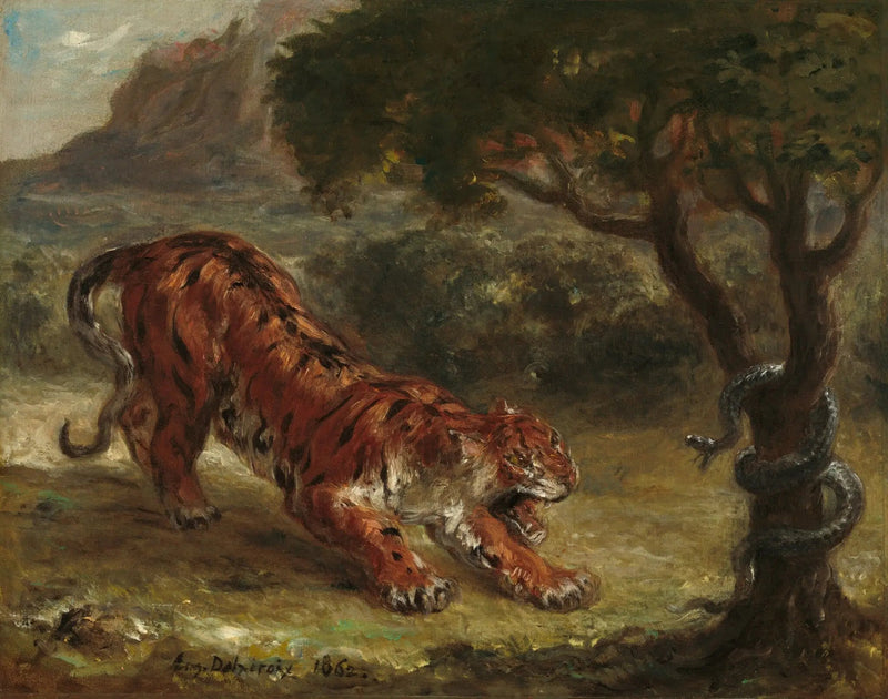 Tijger en slang - Eugène Delacroix