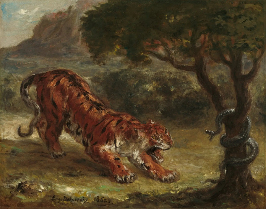 Tijger en slang - Eugène Delacroix
