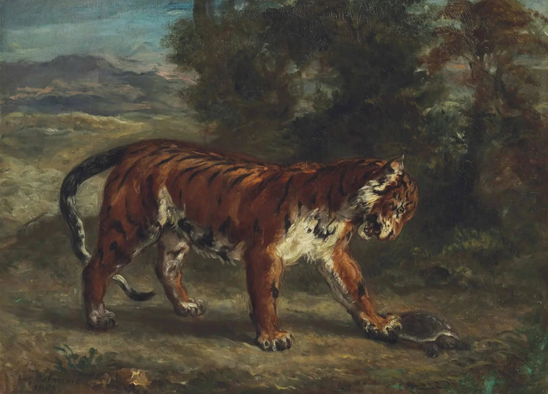 Tijger die speelt met een schildpad - Eugène Delacroix