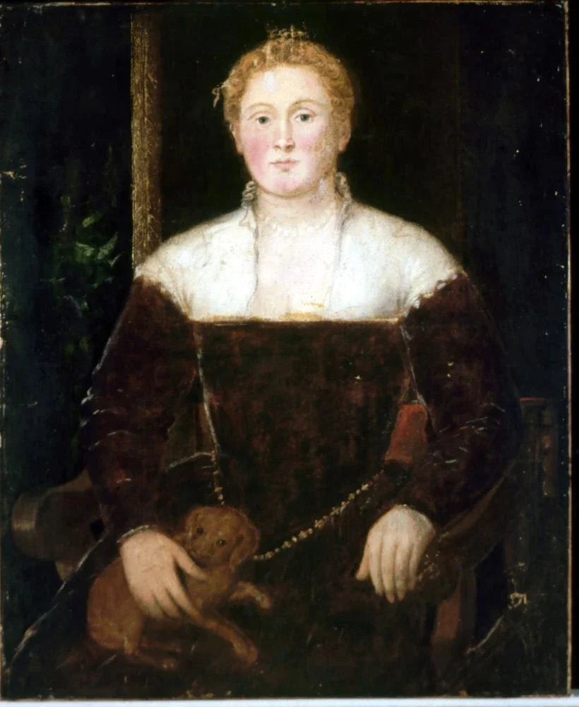 Young Woman with a Small Dog, possibly a Member of the Soranzo Family, peinture de Le Tintoret