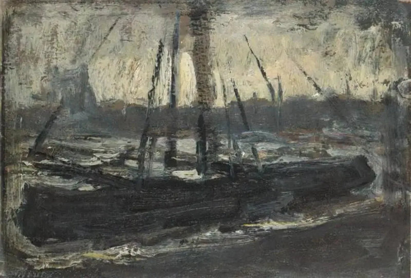 Tjalk afgemeerd in paars - Piet Mondrian