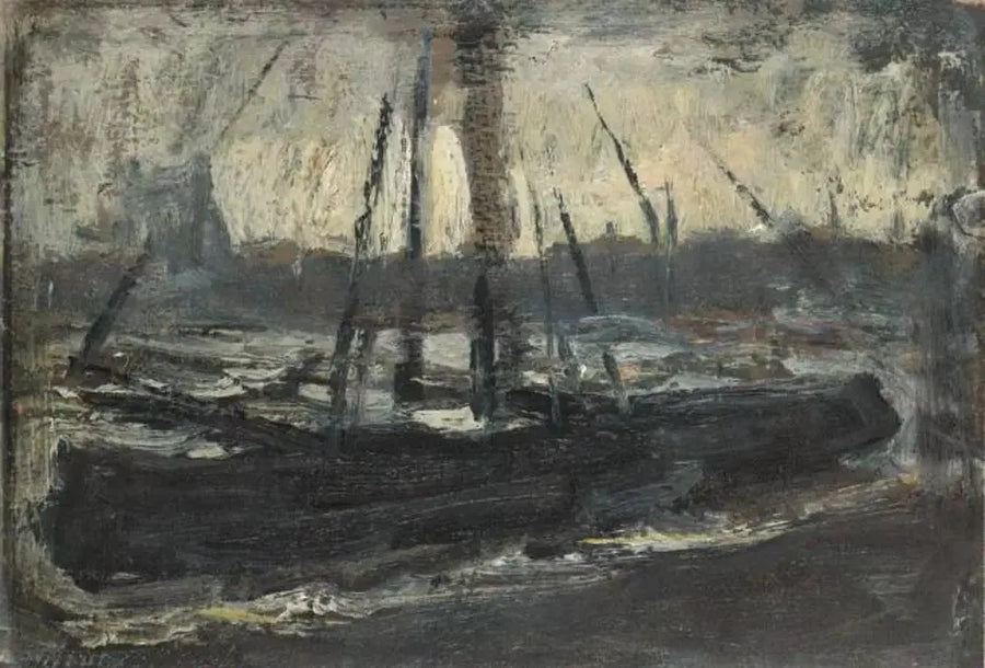 Tjalk afgemeerd in paars - Piet Mondrian