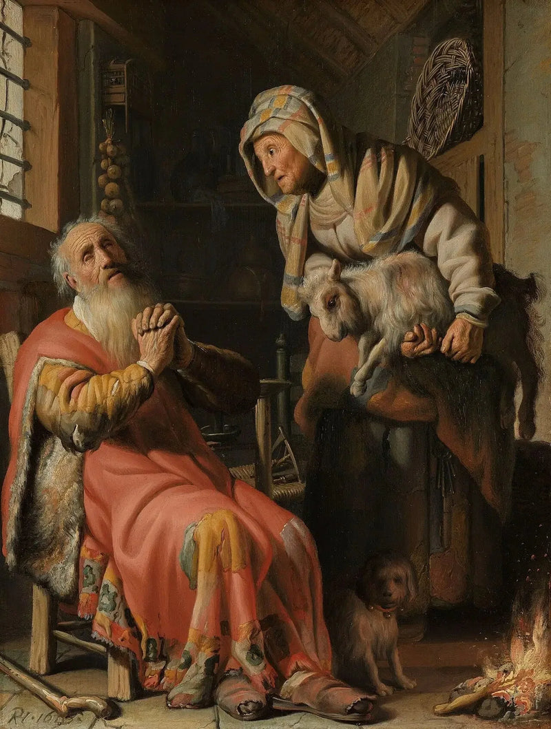 Tobias en Anna met een klein geitje - Rembrandt