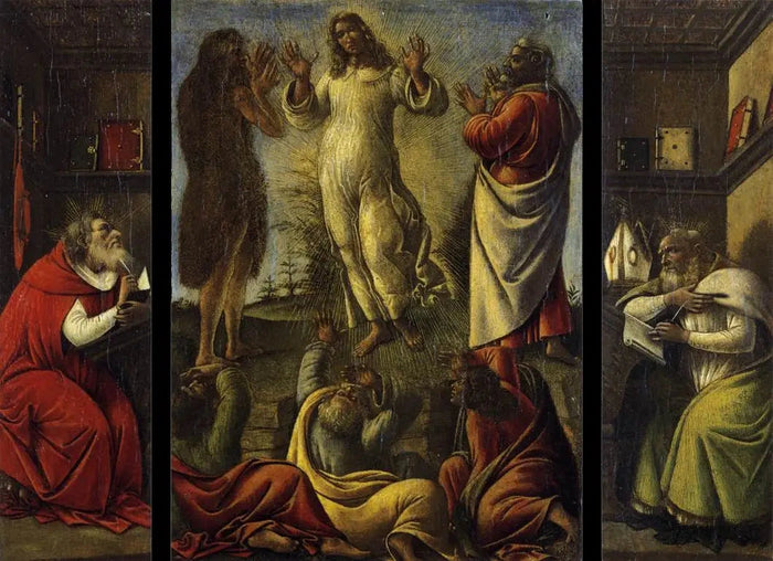 De Transfiguratie met de heilige Hiëronymus en de heilige Augustinus, rond 1500 - Botticelli's werkplaats