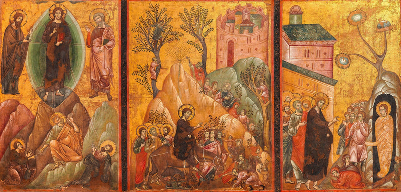 Transfiguratie, Intocht van Christus in Jeruzalem en Opstanding van Lazarus - Guido da Siena