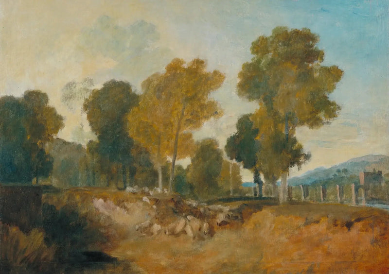 Bomen naast de Rivier, met Brug in de Middelafstand - J. M. W. Turner