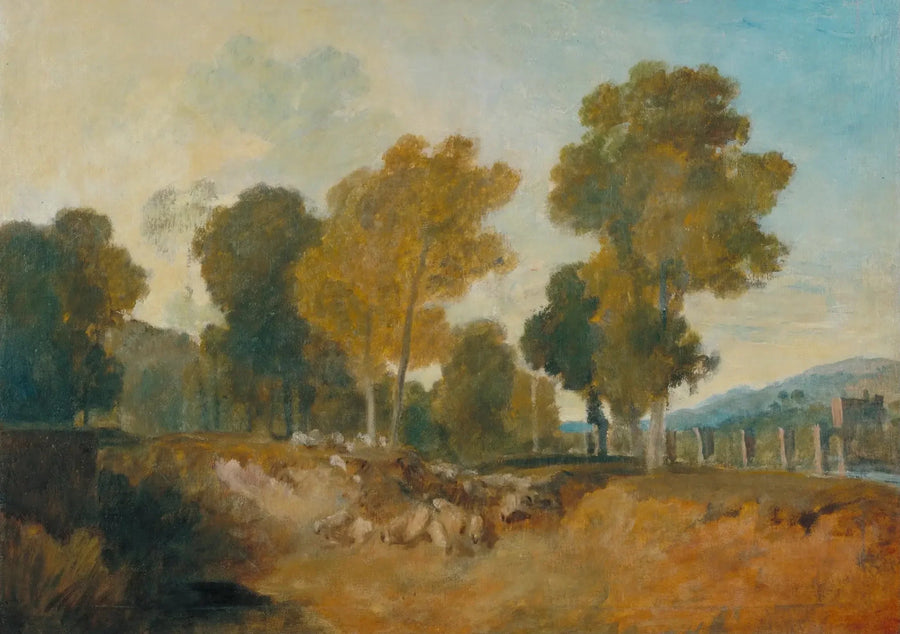 Bomen naast de Rivier, met Brug in de Middelafstand - J. M. W. Turner